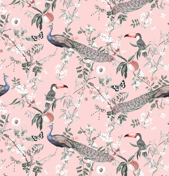 Lyrebird in Pink Designer Wallpaper