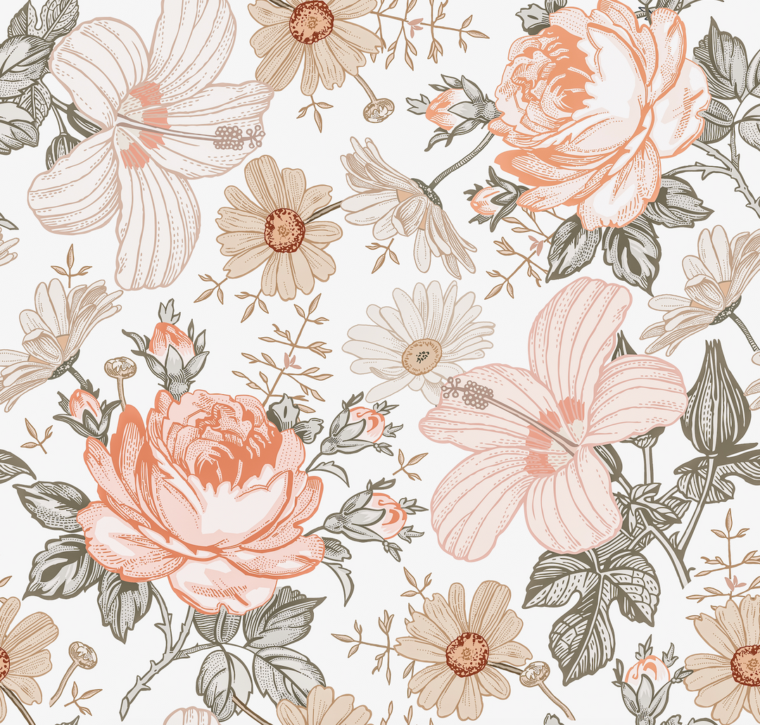 Peach Blooms  Designer Wallpaper