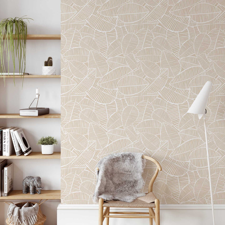 Neutral Leaf Designer Wallpaper