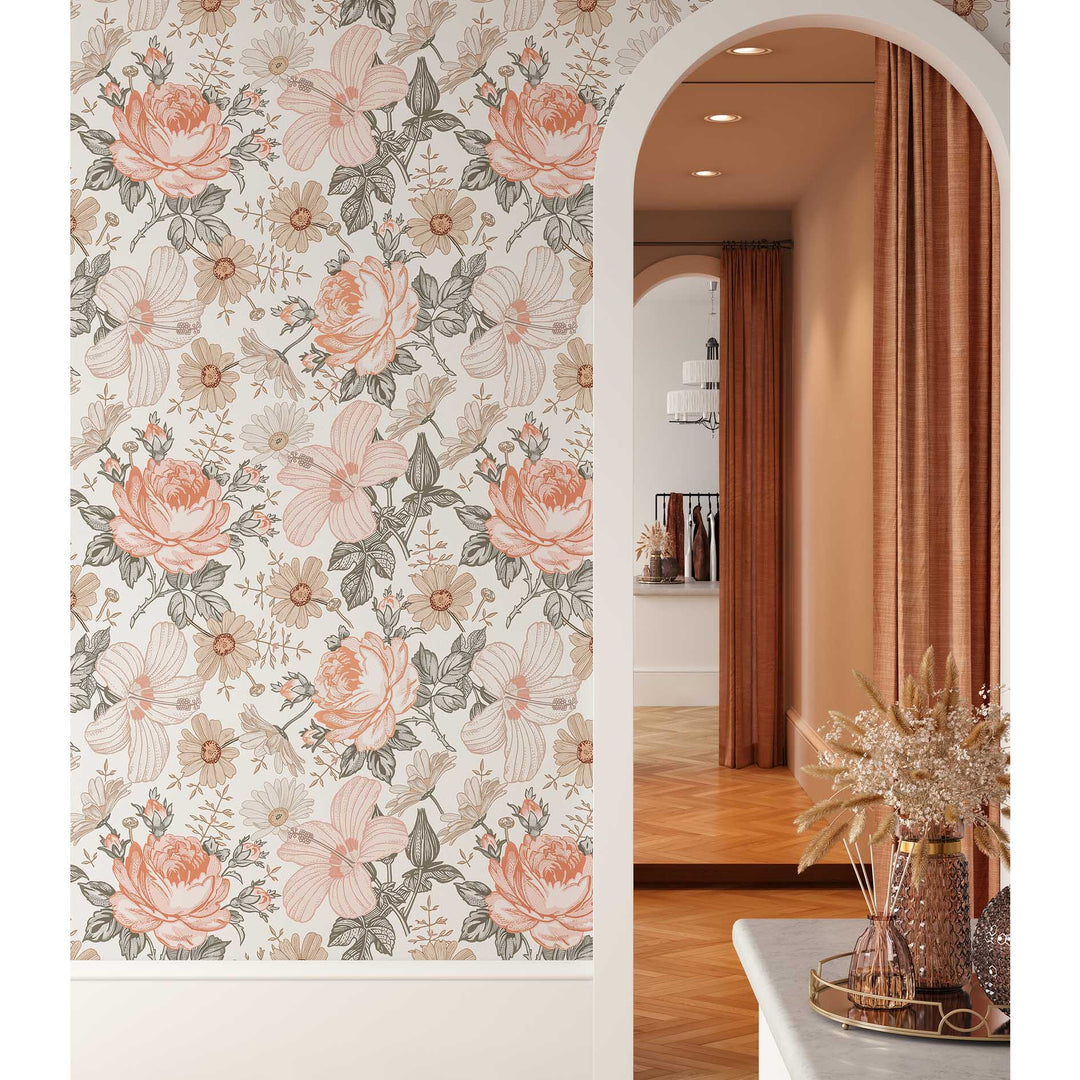 Peach Blooms  Designer Wallpaper