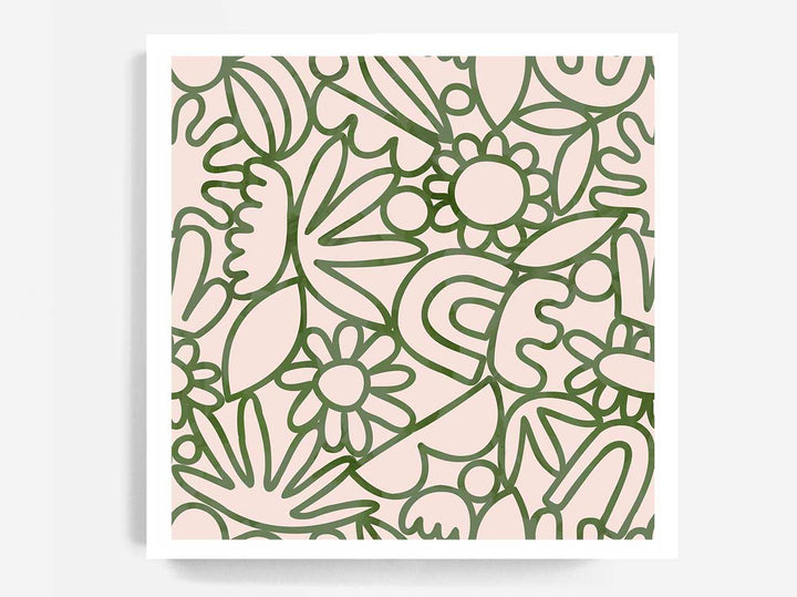 Green Watercolour Flowers - SQUARE